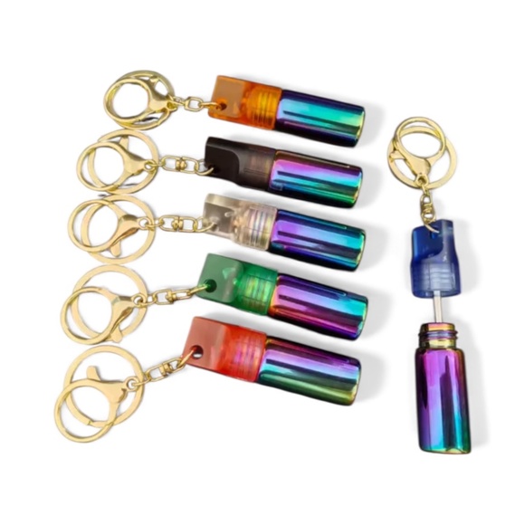 mini glass spice dispenser keychain: extending spoon scoop snuff storage stash - Picture 1 of 14